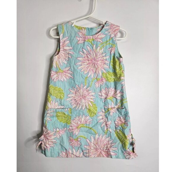 Lilly Pulitzer Carolina Girl Dress Surf Blue All Dahled Up Blue Pink 4 - Picture 1 of 8